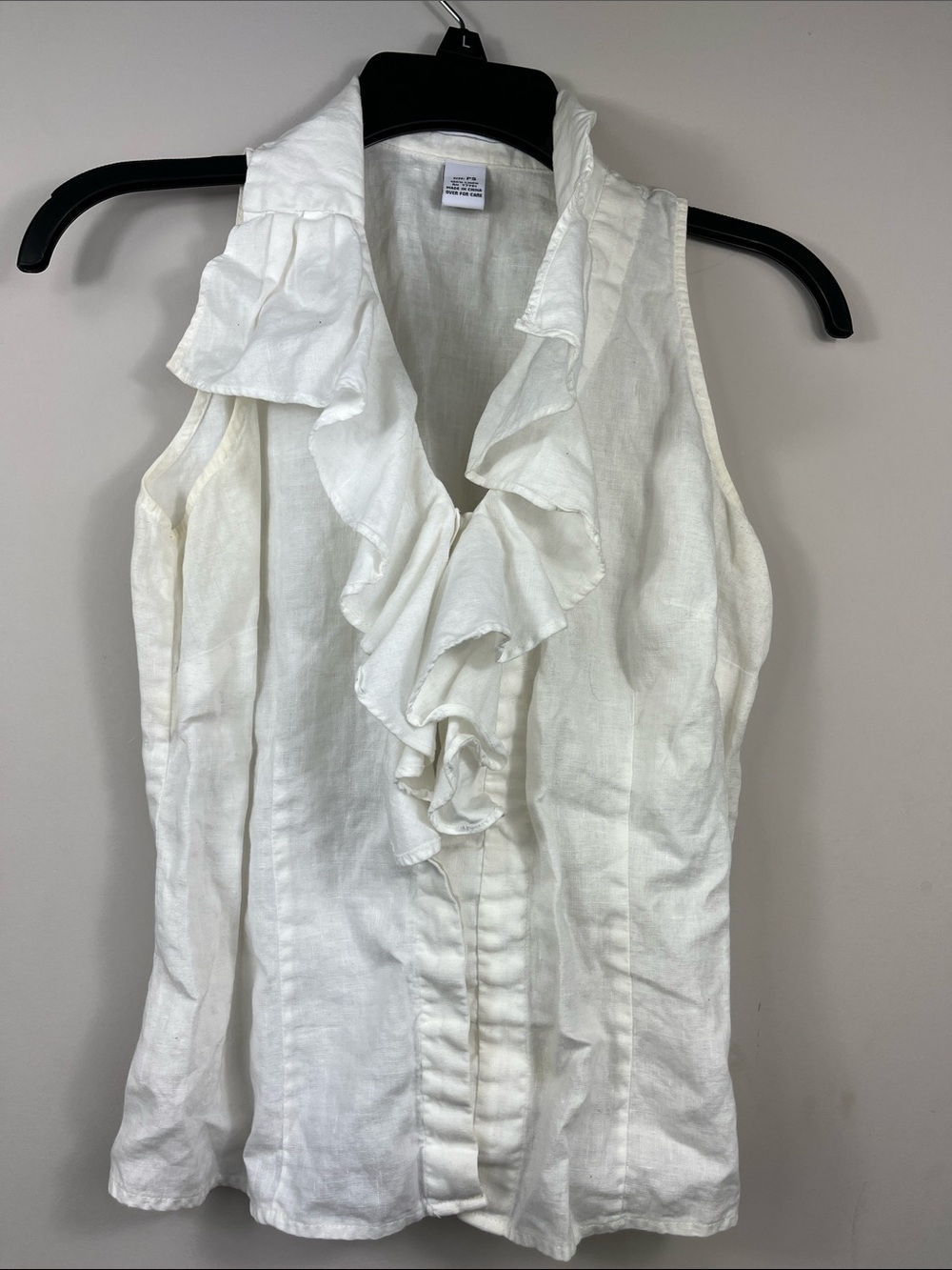 Richard Malcolm White Ruffle Sleeveless Linen Blend Blouse Top petite small